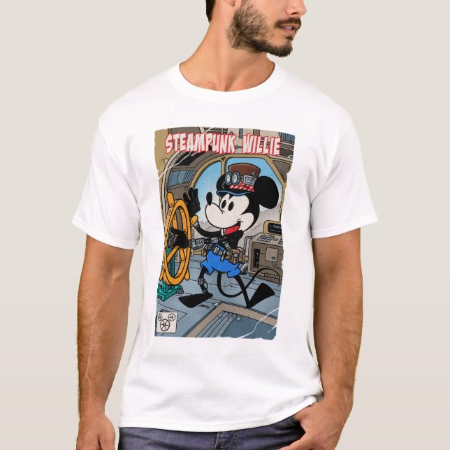 Steampunk Willie , cartoon mouse at the wheel. T-Shirt (Front)
