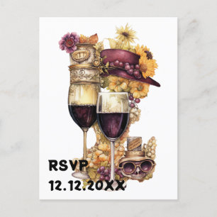 Steampunk wine rsvp postcard