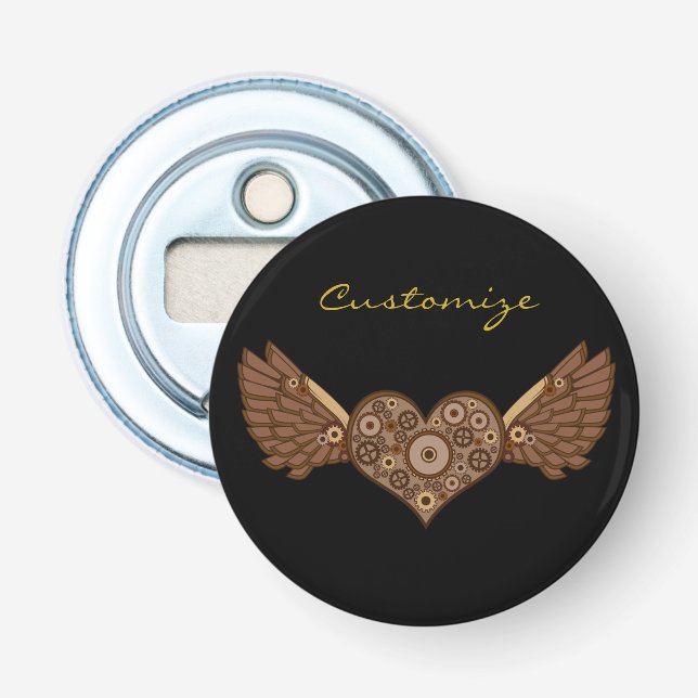 Steampunk Winged Heart with Gears Thunder_Cove Bottle Opener (Front)