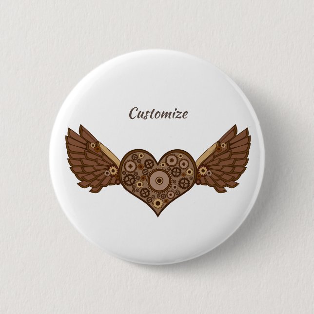 Steampunk Winged Heart with Gears Thunder_Cove Button (Front)