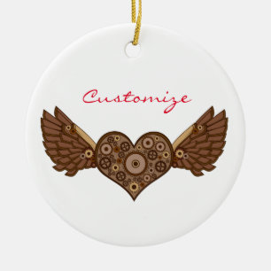 Steampunk Winged Heart with Gears Thunder_Cove Ceramic Ornament