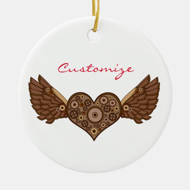 Steampunk Winged Heart with Gears Thunder_Cove Ceramic Ornament (Front)