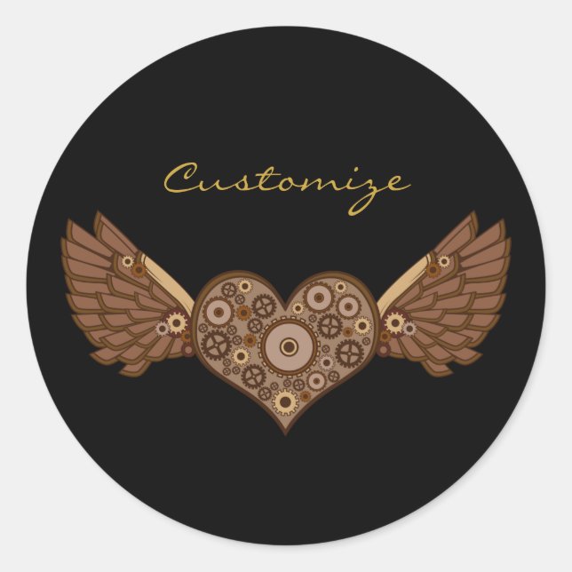 Steampunk Winged Heart with Gears Thunder_Cove Classic Round Sticker (Front)