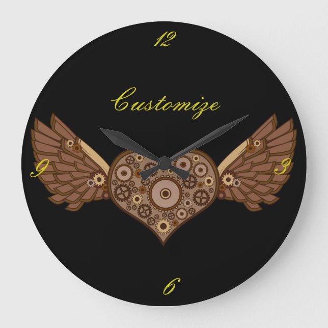 Steampunk Winged Heart with Gears Thunder_Cove Large Clock (Front)