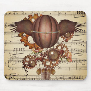 Steampunk Winged Hot Air Balloon Mouse Pad