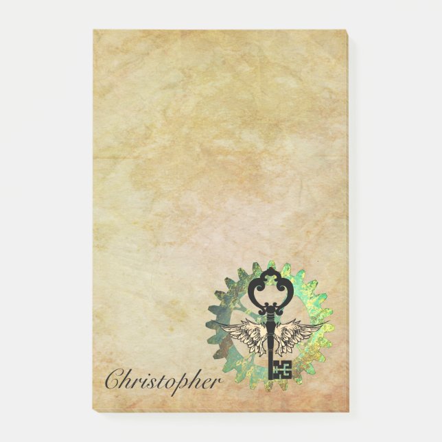 Steampunk Winged Key and Cog Wheel Post-It Notes (Front)