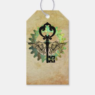 Steampunk Winged Key & Cog Wheel Design  Gift Tags