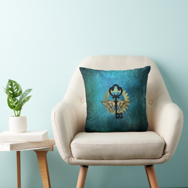 Steampunk Winged Key & Cog Wheel Design  Throw Pillow (Chair)