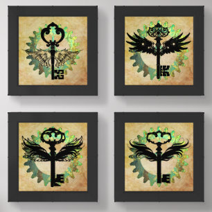Steampunk Winged Key & Cog Wheel Designs Wall Art Sets