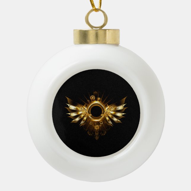 Steampunk wings ceramic ball christmas ornament (Front)