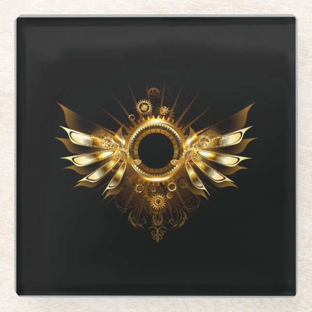 Steampunk wings glass coaster (Front)