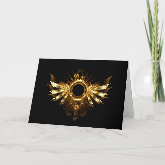 Steampunk wings letterpress thank you card (Front)
