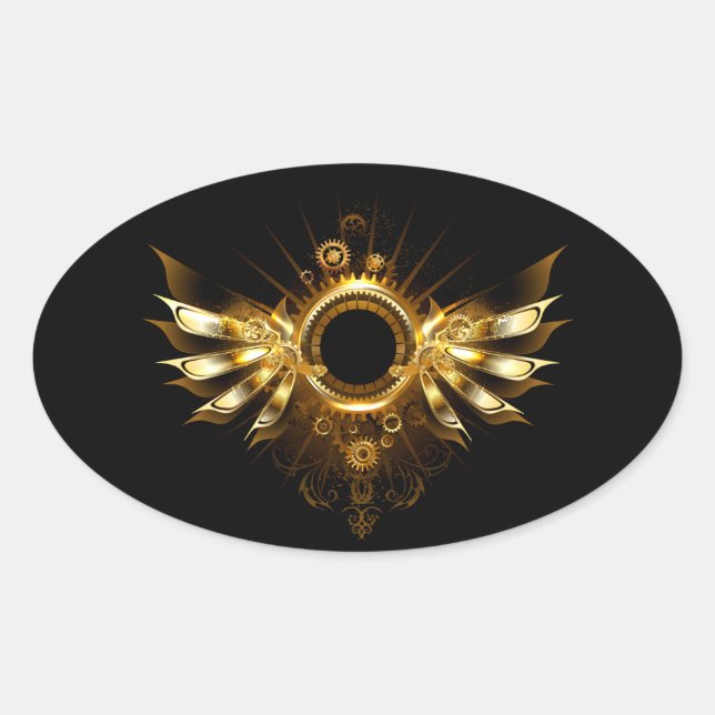 Steampunk wings oval sticker (Front)