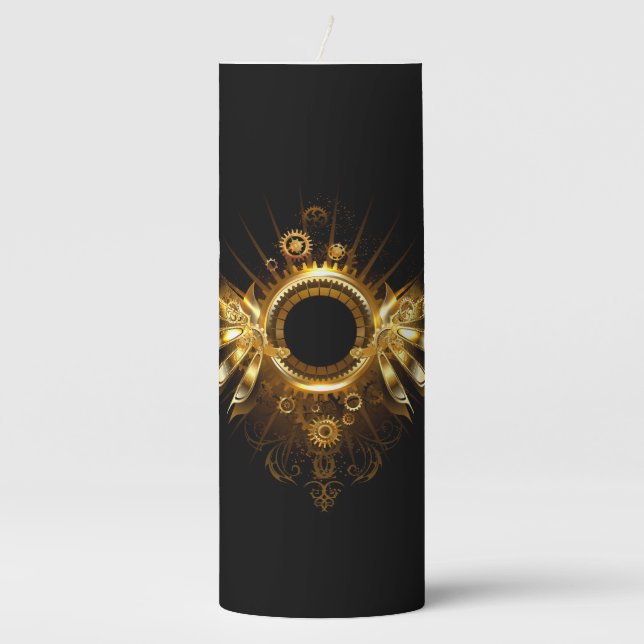 Steampunk wings pillar candle (Front)
