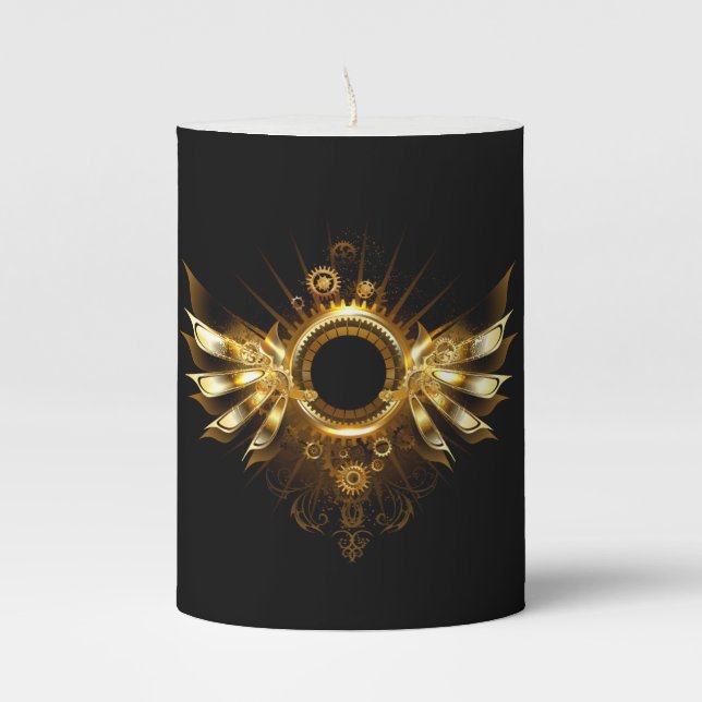 Steampunk wings pillar candle (Front)