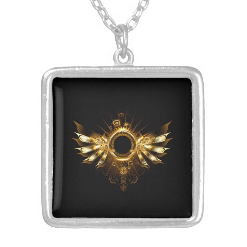 Steampunk wings silver plated necklace