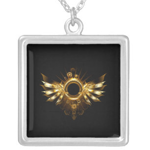 Steampunk wings silver plated necklace