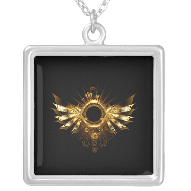 Steampunk wings silver plated necklace (Front)