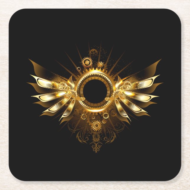 Steampunk wings square paper coaster (Front)