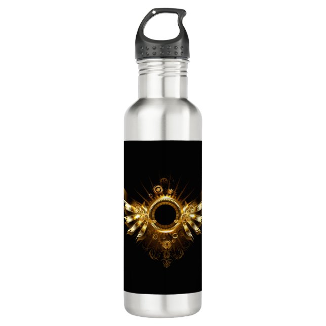 Steampunk wings stainless steel water bottle (Front)