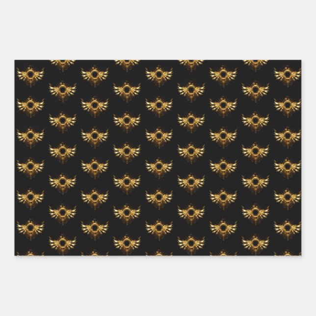 Steampunk wings wrapping paper sheets (Front)