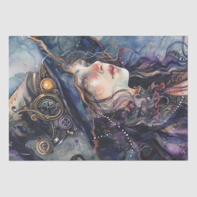 Steampunk Witch Halloween Watercolor Tissue Paper (Front)