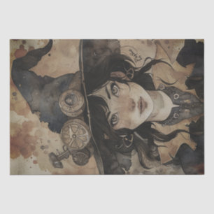 Steampunk Witch Halloween Watercolor Tissue Paper