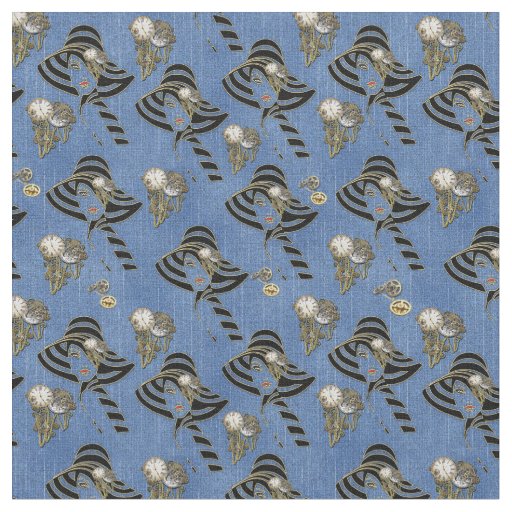 Steampunk with Ladies Hats on Blue Denim Fabric