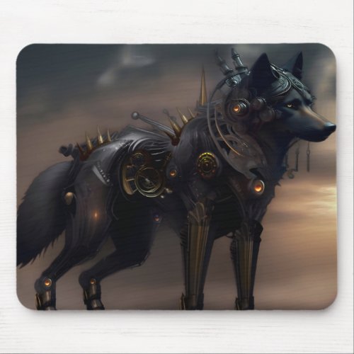 Steampunk wolf mouse pad