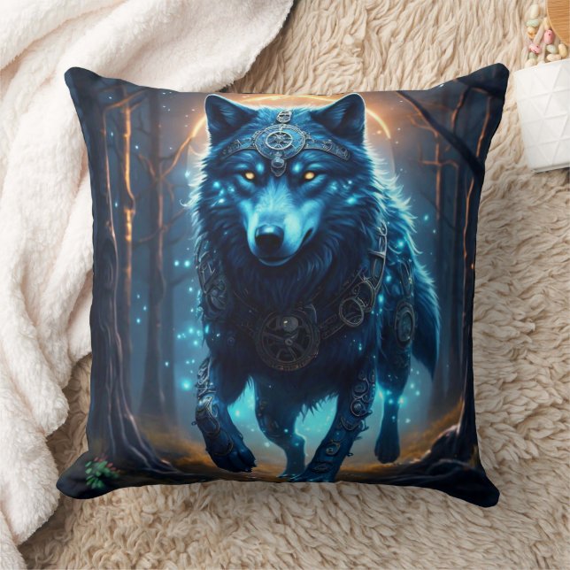 Steampunk Wolf  Throw Pillow (Blanket)