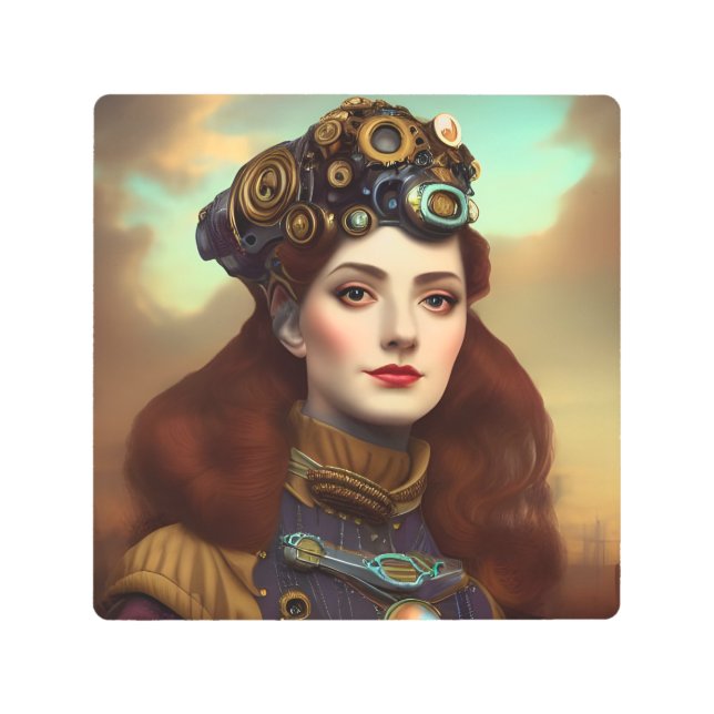 Steampunk Woman Metal Wall Art (Front)