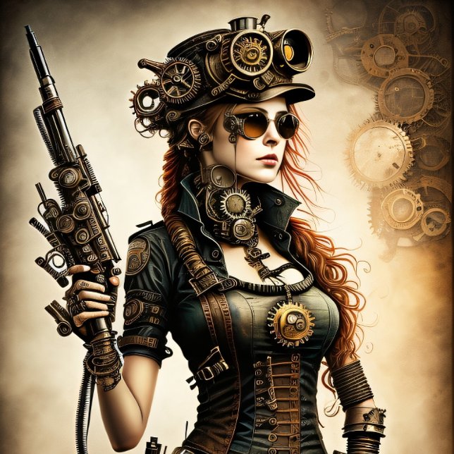 Steampunk woman Ready or not v2 Tissue Paper (Steampunk, Post-Appocalyptic, Gears, Woman, Strong woman)