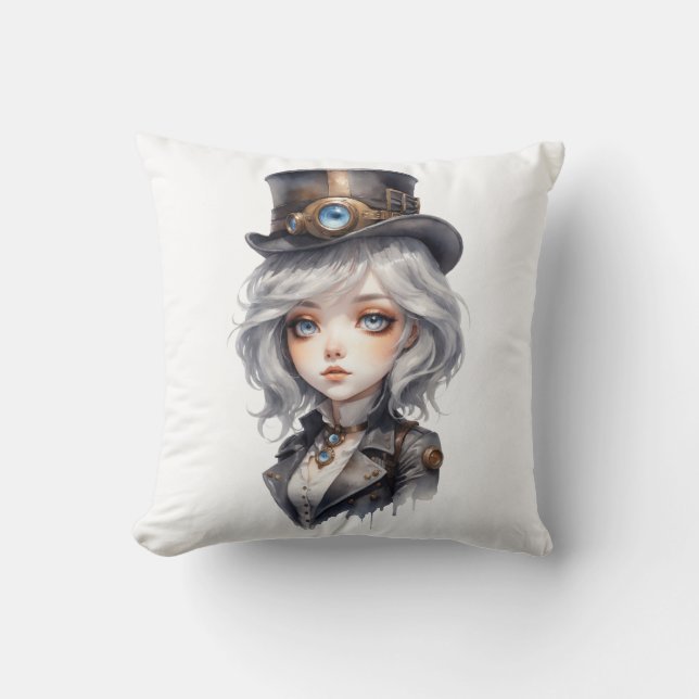 SteamPunk Woman Throw Pillow (Front)