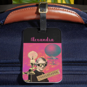 Steampunk Woman Trailblazer Pop Art Beach Luggage Tag