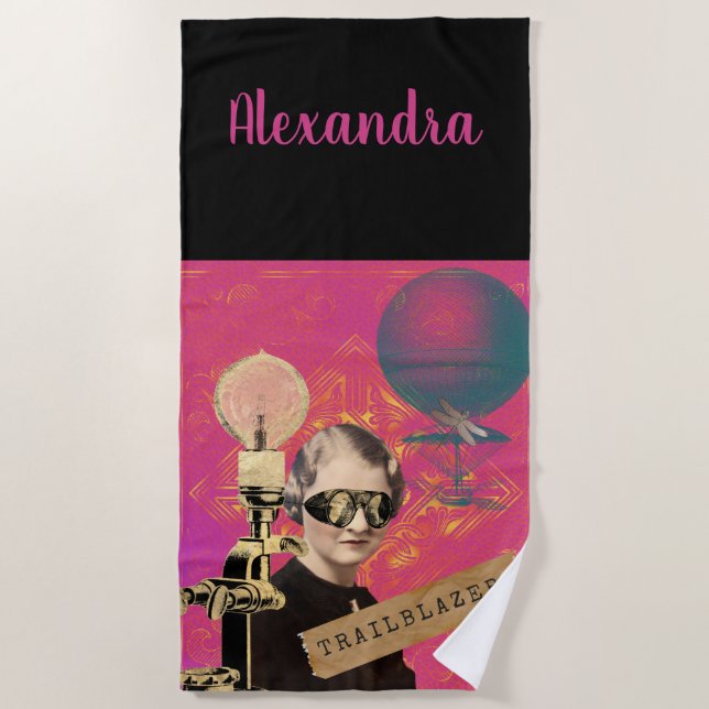 Steampunk Woman Trailblazer Pop Art Beach Towel (Front)