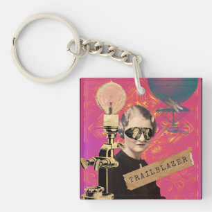 Steampunk Woman Trailblazer Pop Art  Keychain