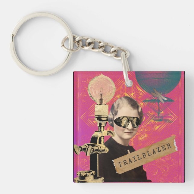 Steampunk Woman Trailblazer Pop Art  Keychain (Front)