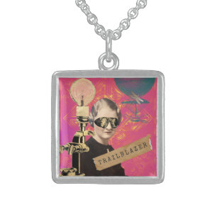 Steampunk Woman Trailblazer Pop Art Sterling Silver Necklace