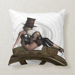 STEAMPUNK WOMAN WITH GEAR AND STEAM PILLOW