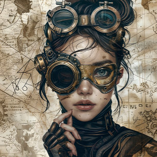 Steampunk women decoupage paper