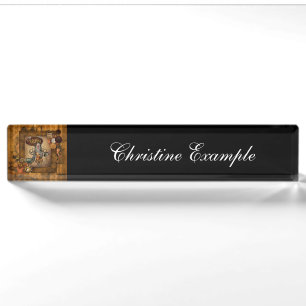 Steampunk women with steampunk owl desk name plate