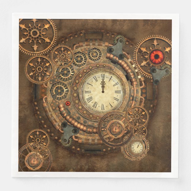 Steampunk, wonderful clockwork paper dinner napkins (Front)
