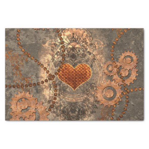Steampunk wonderful heart made of rusty metal tissue paper