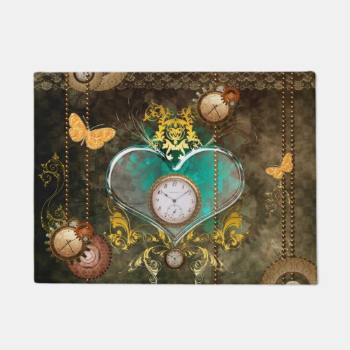 Steampunk wonderful heart with clocks doormat