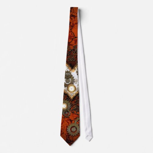 Steampunk wonderful heart with clocks neck tie