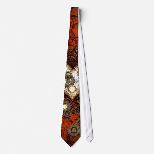 Steampunk, wonderful heart with clocks neck tie (Front)