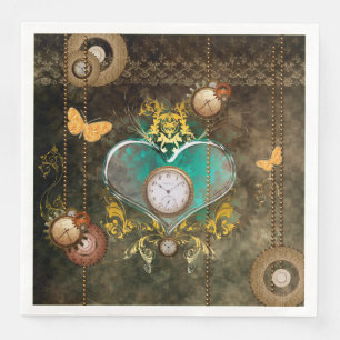 Steampunk, wonderful heart with clocks paper dinner napkins