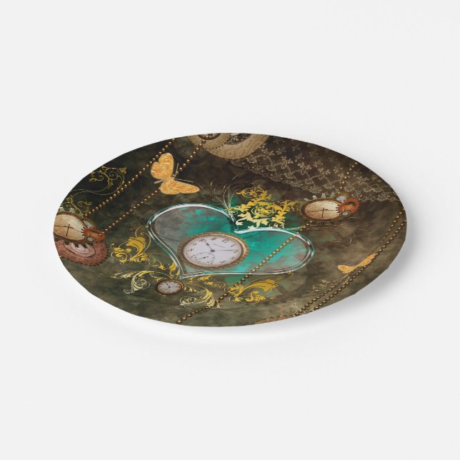 Steampunk, wonderful heart with clocks paper plates (Angled)