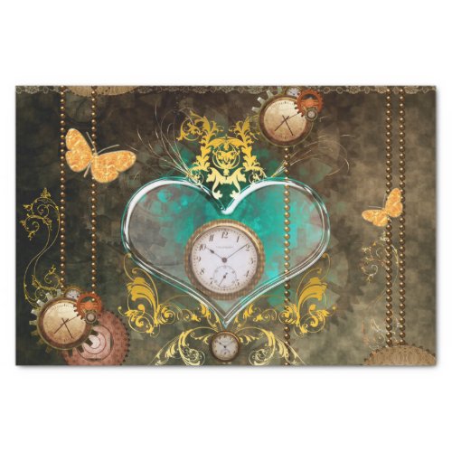 Steampunk wonderful heart with clocks tissue paper