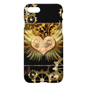 Steampunk, wonderful heart with golden gears iPhone 7 case